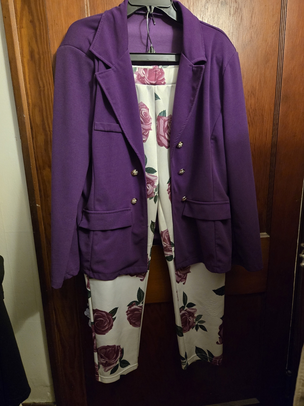 Purple Women's Blazer and Floral Pants Set